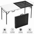 HaiCube 5FT Folding Grill Table, Portable Outdoor Camping Prep Station with Metal Mesh Top, Utility Hooks & Storage Rack, Heavy Duty Cooking Table for BBQ, Tailgating, Picnic, Patio
