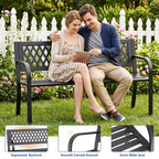 HaiCube Outdoor Metal Patio Garden Bench, Heavy‑Duty Grid Mesh Back Bench with Armrests, 500 lbs Load Capacity, Rust Weather‑Resistant for Yard Lawn Porch Entryway