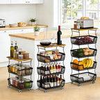 HaiCube 4-Tier Metal Wire Rolling Cart with Wheels, Stackable Storage Organizer Cart with Top Shelf for Pantry, Kitchen Fruit Snack Book Storage Rack