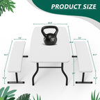 HaiCube Small Picnic Table with 2 Benches, HDPE Picnic Table Set with Reinforced Steel Frame, Heavy Duty Plastic Tabletop for Patio, Camping & Party