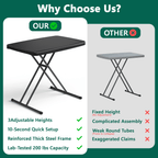 HaiCube Adjustable Height Folding TV Tray Table, Tool-Free Snap-On Setup, Portable Folding Table for Living Room, Camping & Small Spaces, Black