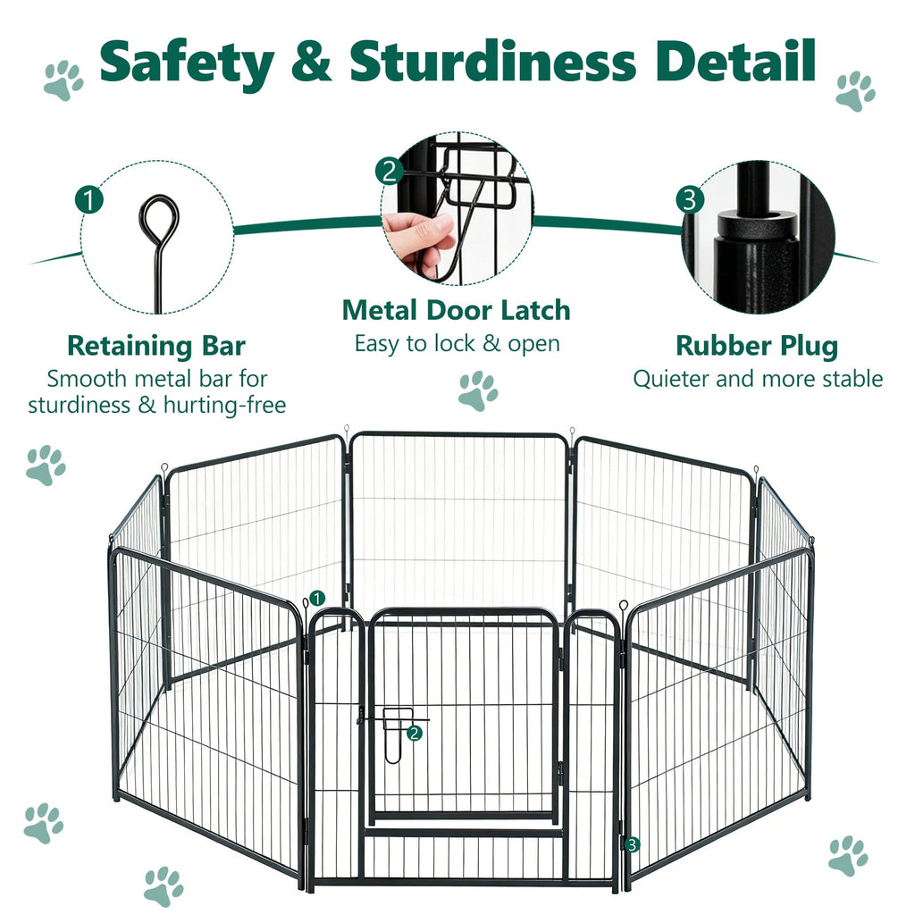 HaiCube Dog Playpen for Small Dogs, 24" 8 Panels Heavy Duty Metal Pet Playpen with Door, Foldable Indoor Outdoor Puppy Exercise Pen Fence