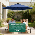 HaiCube 9FT Solar Patio Umbrella with LED Lights, Outdoor Market Umbrella with Solar Panel, 8 Heavy-Duty Ribs, for Patio, Deck, Garden,Dark Blue