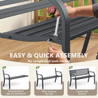 HaiCube Outdoor Bench with American Black Flag Backrest, Sturdy Cast Iron & Steel Frame, All-Weather Garden Patio Seating for Porch Deck Lawn Park