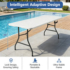 HaiCube 6FT Folding Table, Heavy Duty Portable Table, Waterproof HDPE, Foldable for Picnic, Party, Camping, Dining, BBQ, Indoor & Outdoor, White