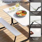 6 FT Picnic Table with Attached Benches, Outdoor Picnic Bench Table for 8 People, Heavy Duty Steel Frame, 600 LBS Weight Capacity, Patio Dining Table for Backyard, Park, Garden, School