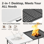 HaiCube 5FT Folding Grill Table, Portable Outdoor Camping Prep Station with Metal Mesh Top, Utility Hooks & Storage Rack, Heavy Duty Cooking Table for BBQ, Tailgating, Picnic, Patio