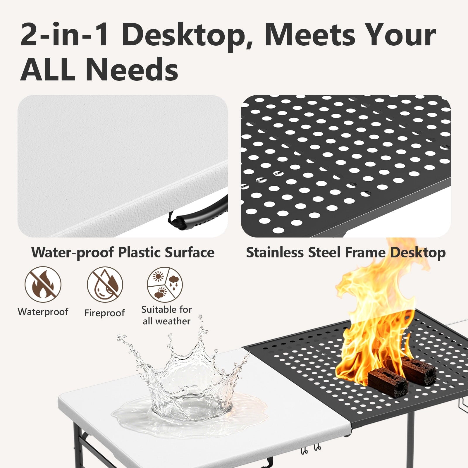 HaiCube 5FT Folding Grill Table, Portable Outdoor Camping Prep Station with Metal Mesh Top, Utility Hooks & Storage Rack, Heavy Duty Cooking Table for BBQ, Tailgating, Picnic, Patio