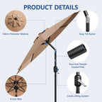 HaiCube 9FT Patio Umbrella -Acrylic Fabric, 10-Year Fade-Resistant, 1.5" Heavy Duty Steel Pole, 8 Ribs, Push Button Tilt & Crank, UV Block for Garden Deck Pool, Khaki
