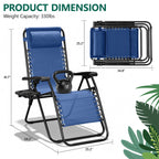 HaiCube Zero Gravity Chair Set of 2, Adjustable Reclining Outdoor Lounge Chairs with Cup Holder Tray & Headrest, Portable Folding Patio Chairs for Camping, Pool, Backyard, Blue