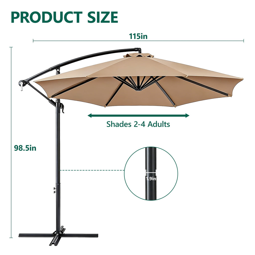 HaiCube 10Ft Offset Cantilever Patio Umbrella with 360° Rotation, Infinite Tilt & Crank Handle, for Garden, Lawn, Backyard, Poolside and Deck, Khaki