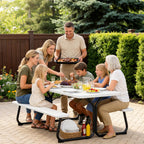 6 FT Picnic Table with Attached Benches, Outdoor Picnic Bench Table for 8 People, Heavy Duty Steel Frame, 600 LBS Weight Capacity, Patio Dining Table for Backyard, Park, Garden, School