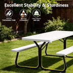 6 FT Picnic Table with Attached Benches, Outdoor Picnic Bench Table for 8 People, Heavy Duty Steel Frame, 600 LBS Weight Capacity, Patio Dining Table for Backyard, Park, Garden, School