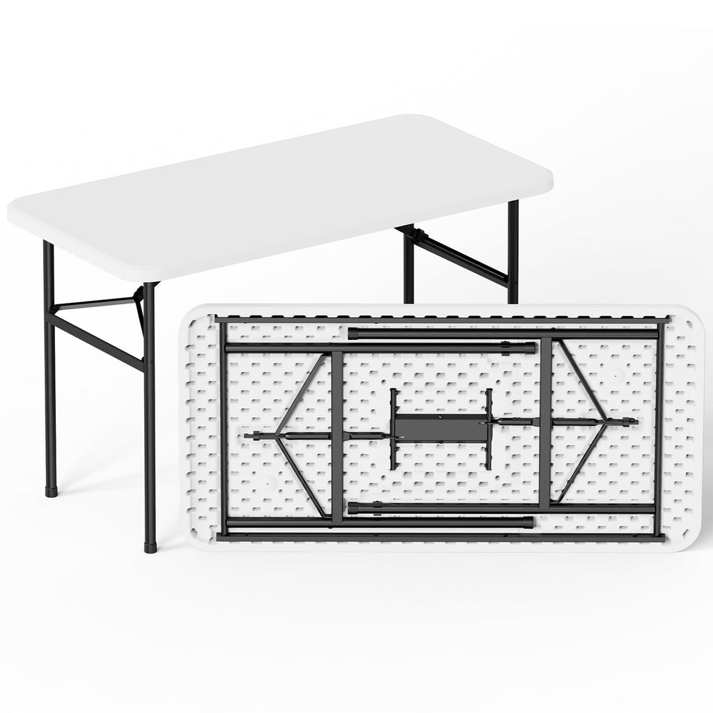 HaiCube 4 Ft White Plastic Folding Table, Portable Long Foldable Table for Indoor/Outdoor Events, Picnics, Camping, Parties & Trade Shows