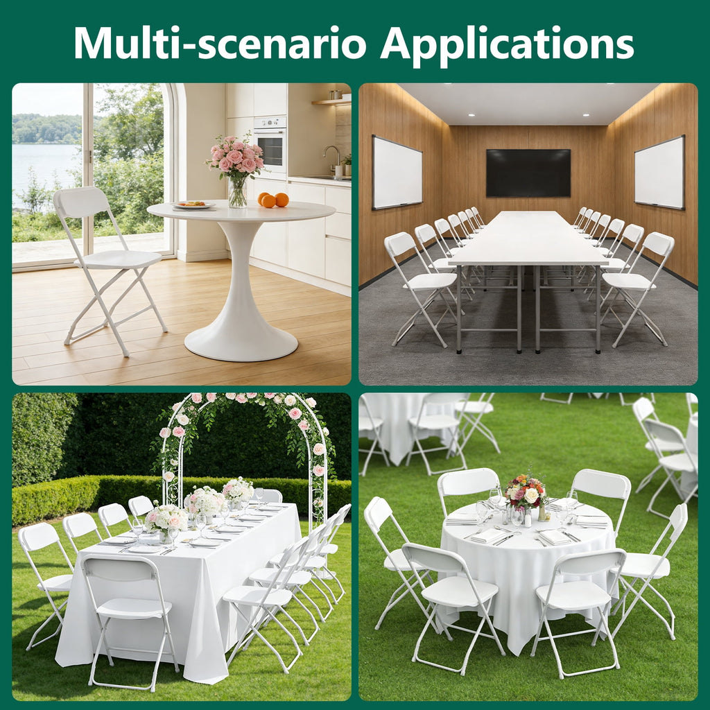 HaiCube 8 Pack White Plastic Folding Chair, Steel Frame, Portable Commercial Chair for Indoor Outdoor Events, Office, Wedding, Restaurant