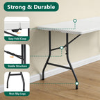 HaiCube 5FT Folding Table, Heavy Duty Portable Table, Waterproof HDPE, Foldable for Picnic, Party, Camping, Dining, BBQ, Indoor & Outdoor, White