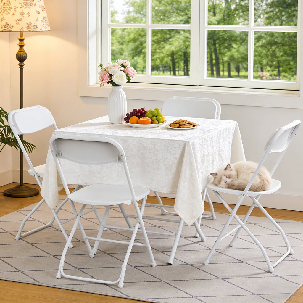 HaiCube 8 Pack White Plastic Folding Chair, Steel Frame, Portable Commercial Chair for Indoor Outdoor Events, Office, Wedding, Restaurant