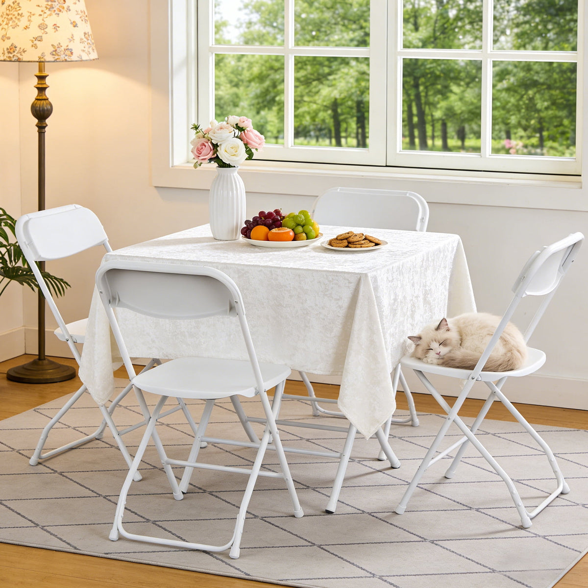 HaiCube 8 Pack White Plastic Folding Chair, Steel Frame, Portable Commercial Chair for Indoor Outdoor Events, Office, Wedding, Restaurant
