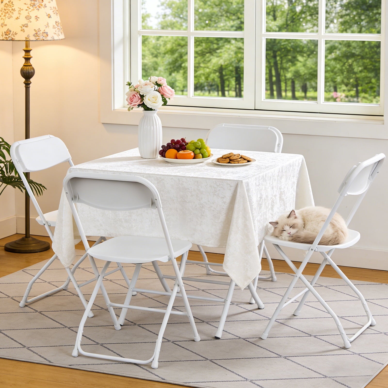 HaiCube 8 Pack White Plastic Folding Chair, Steel Frame, Portable Commercial Chair for Indoor Outdoor Events, Office, Wedding, Restaurant