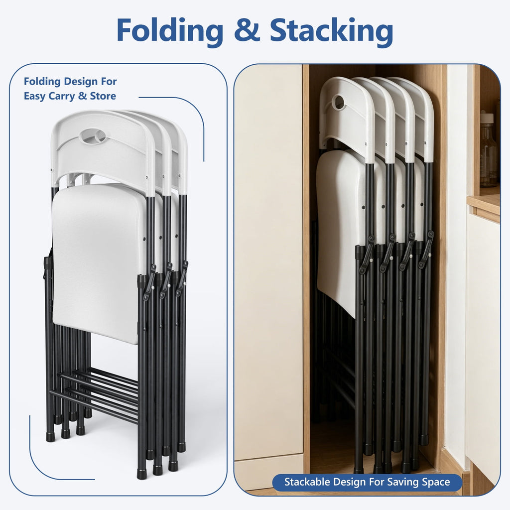 HaiCube 6 Pack Portable Plastic Folding Chair with Back Support, Heavy Duty Steel Frame, Indoor Outdoor for Party Wedding Office Patio, White