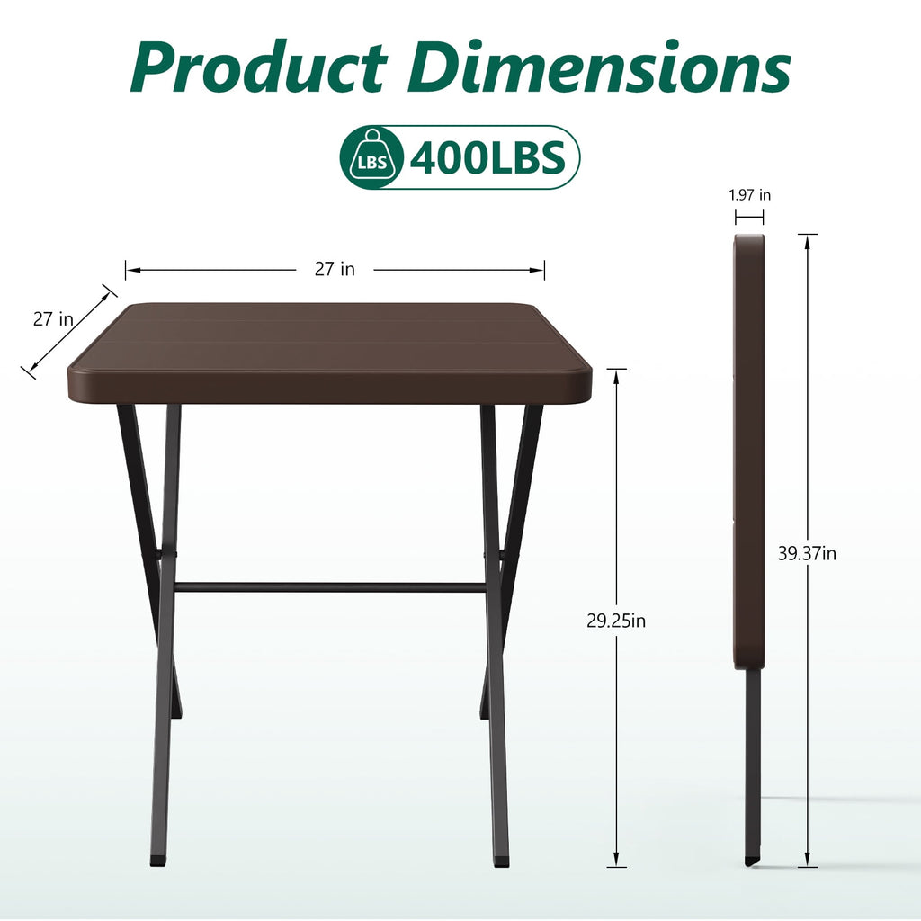HaiCube 27" Outdoor Folding Table, Patio Dining Table, Heavy Duty HDPE Top with Steel Frame, 400 lb Capacity, No Assembly, Balcony & Garden