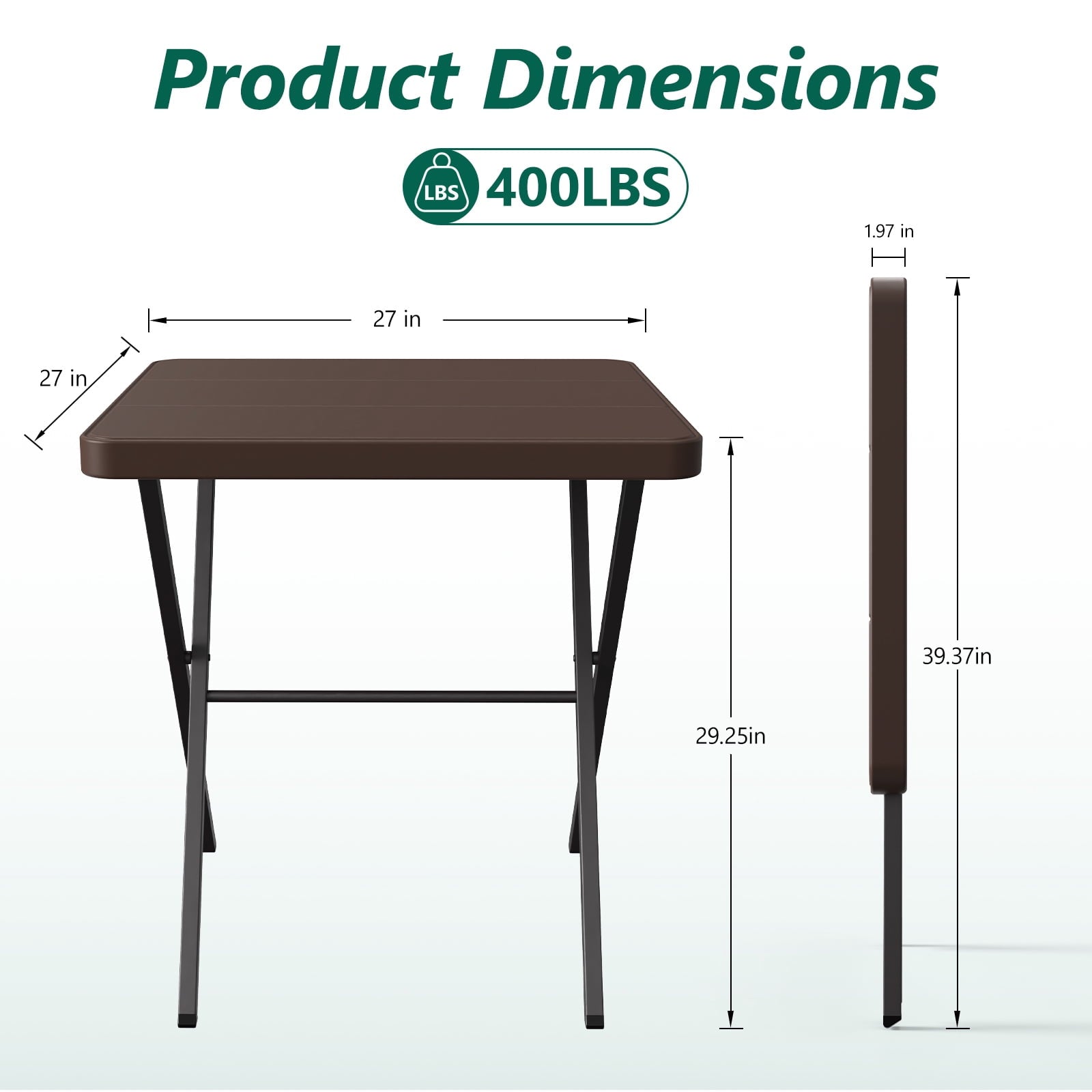 HaiCube 27" Outdoor Folding Table, Patio Dining Table, Heavy Duty HDPE Top with Steel Frame, 400 lb Capacity, No Assembly, Balcony & Garden