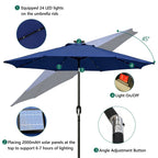 HaiCube 9FT Solar Patio Umbrella with LED Lights, Outdoor Market Umbrella with Solar Panel, 8 Heavy-Duty Ribs, for Patio, Deck, Garden,Dark Blue