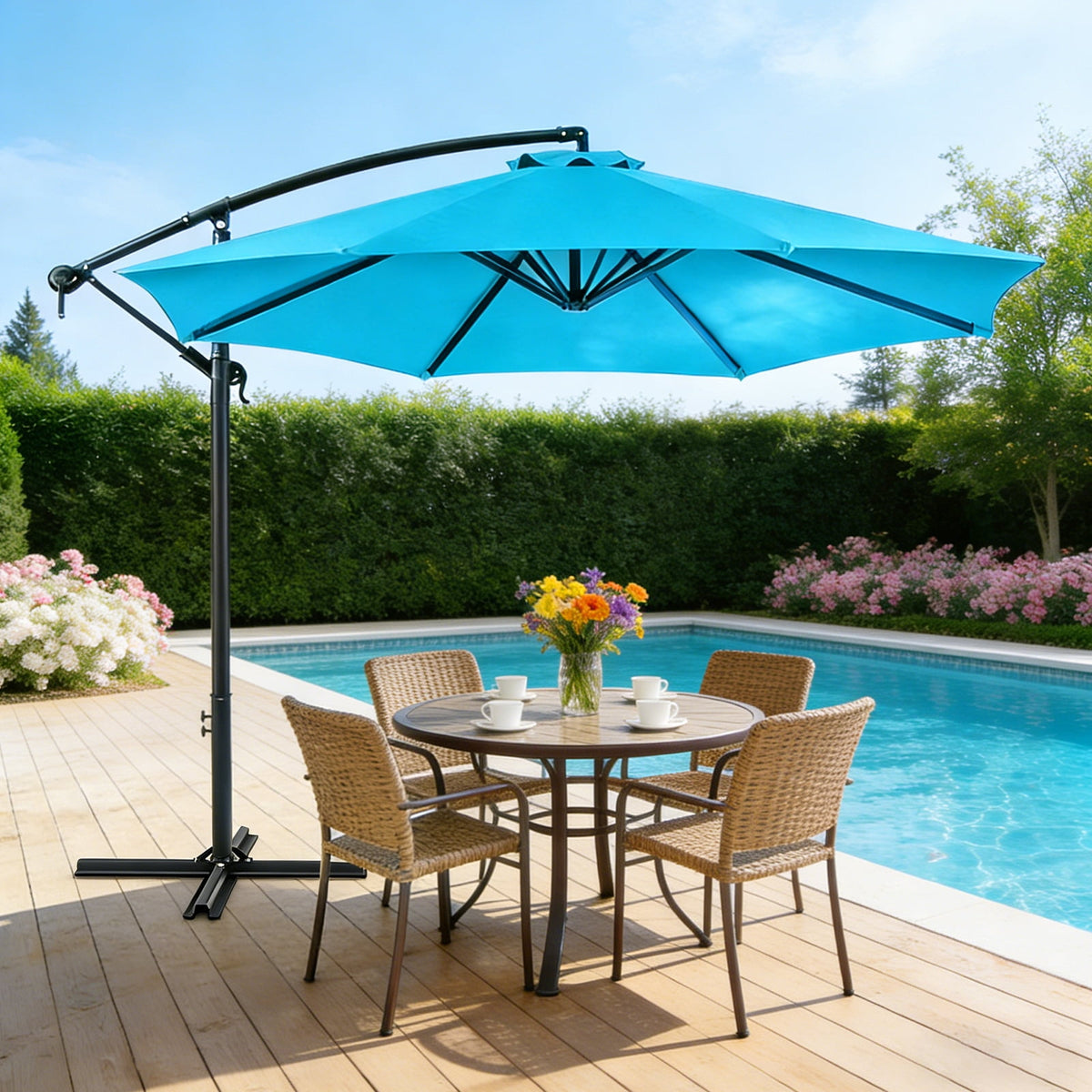 HaiCube 10Ft Offset Cantilever Patio Umbrella with 360° Rotation, Infinite Tilt & Crank Handle, for Garden, Lawn, Backyard, Poolside and Deck, Khaki