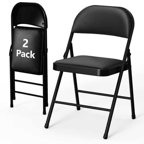 HaiCube 2-Pack PU Leather Padded Folding Chair, Heavy Duty Portable Folding Chair with Metal Frame, No Assembly Indoor Chair, White