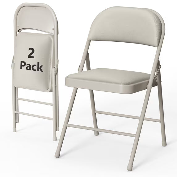 HaiCube 2-Pack PU Leather Padded Folding Chair, Heavy Duty Portable Folding Chair with Metal Frame, No Assembly Indoor Chair, White