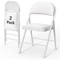 HaiCube 2-Pack PU Leather Padded Folding Chair, Heavy Duty Portable Folding Chair with Metal Frame, No Assembly Indoor Chair, White