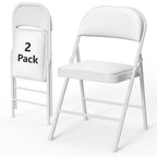 HaiCube 2-Pack PU Leather Padded Folding Chair, Heavy Duty Portable Folding Chair with Metal Frame, No Assembly Indoor Chair, White