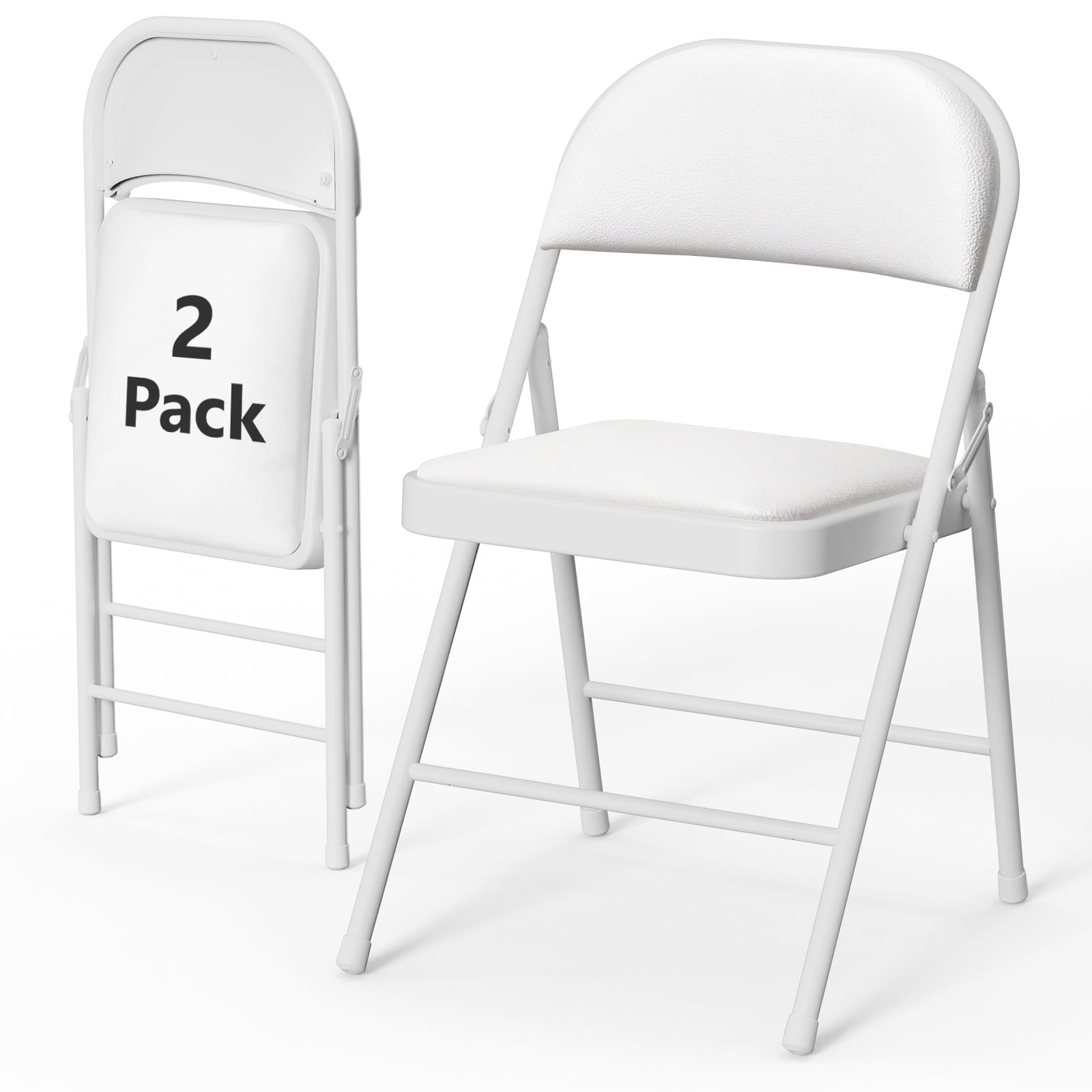 HaiCube 2-Pack PU Leather Padded Folding Chair, Heavy Duty Portable Folding Chair with Metal Frame, No Assembly Indoor Chair, White