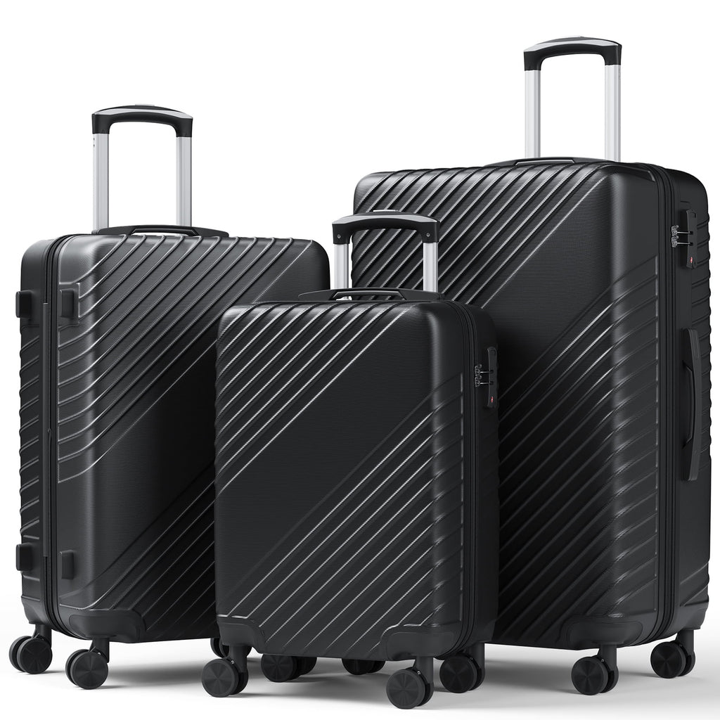 HaiCube 3 Piece Luggage Set (20/24/28 Inch), Lightweight Expandable Suitcases with TSA Lock & 360° Spinner Wheels, Black