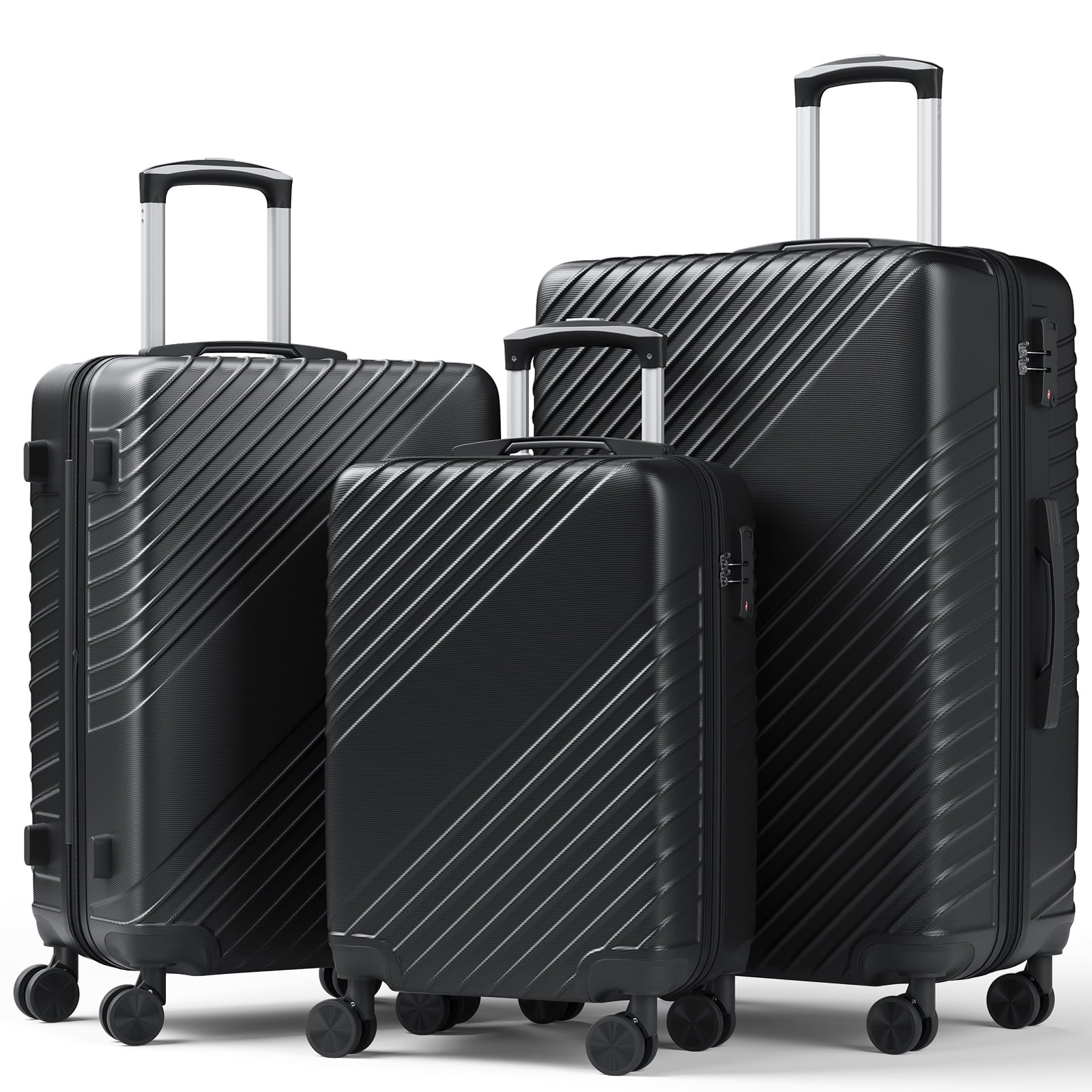 HaiCube 3 Piece Luggage Set (20/24/28 Inch), Lightweight Expandable Suitcases with TSA Lock & 360° Spinner Wheels, Black