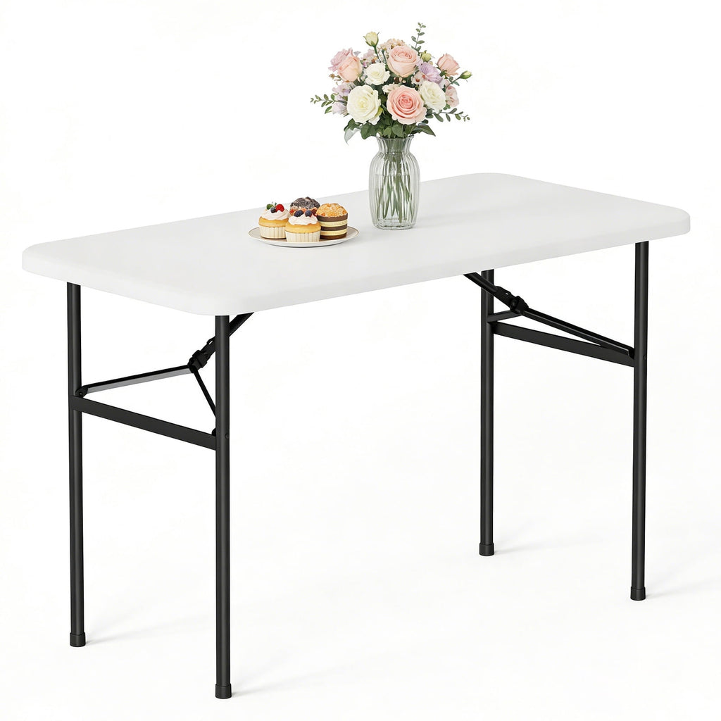 HaiCube 4 Ft White Plastic Folding Table, Portable Long Foldable Table for Indoor/Outdoor Events, Picnics, Camping, Parties & Trade Shows