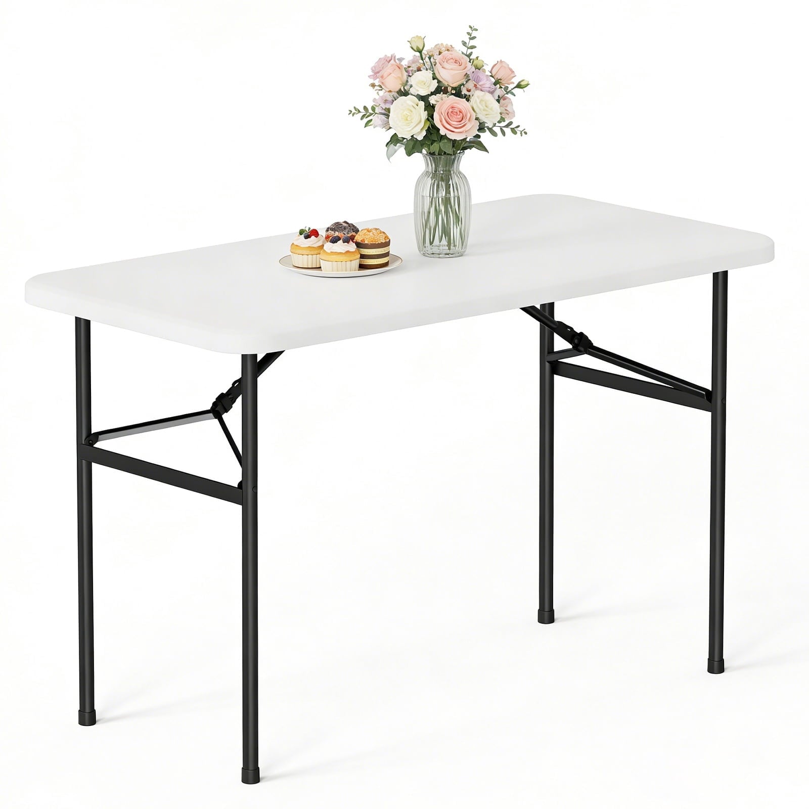 HaiCube 4 Ft White Plastic Folding Table, Portable Long Foldable Table for Indoor/Outdoor Events, Picnics, Camping, Parties & Trade Shows