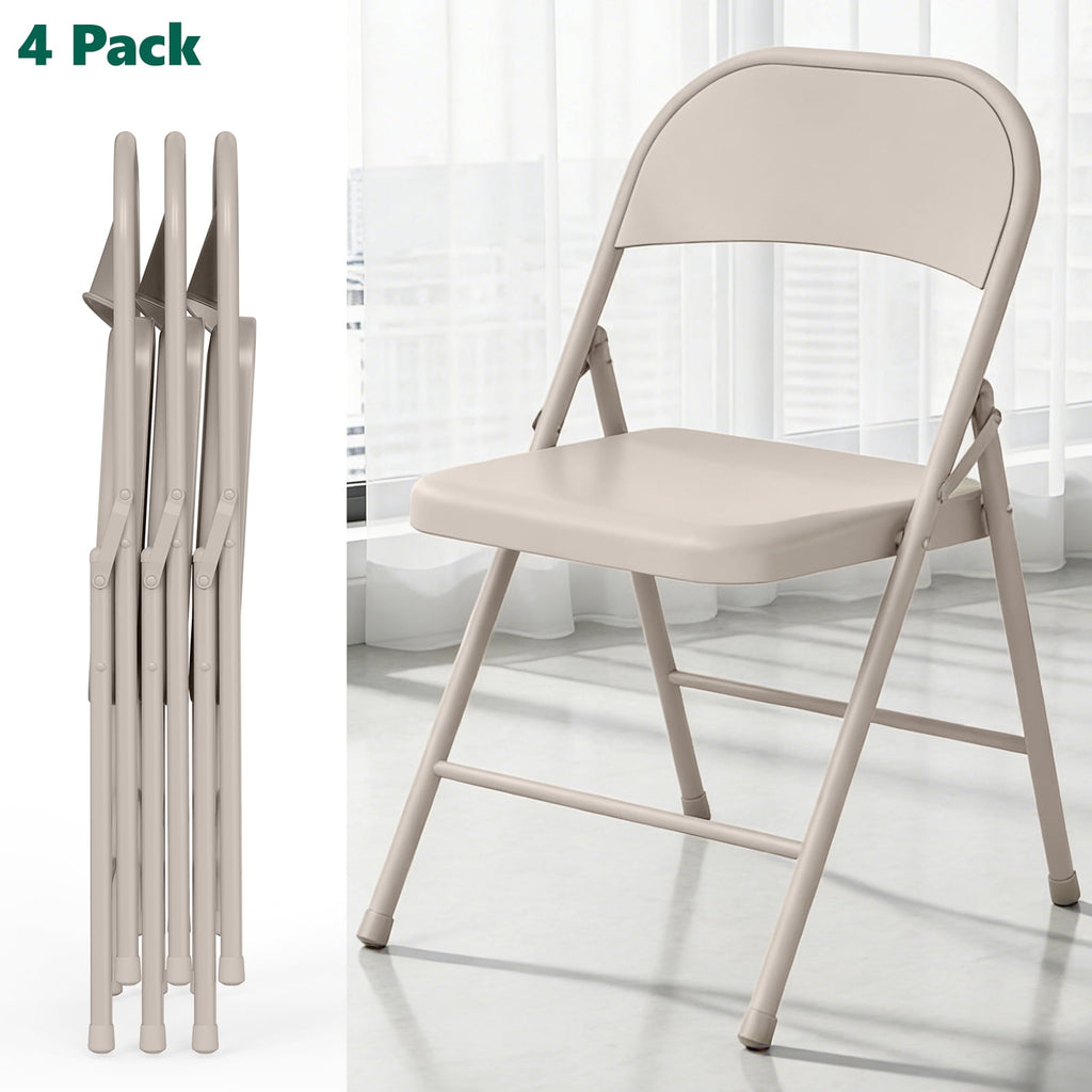HaiCube 4 Pack All-Steel Heavy Duty Folding Chair, Portable Indoor Outdoor Seating, for Party Wedding Restaurant Patio Meeting Room Home Office Use, khaki