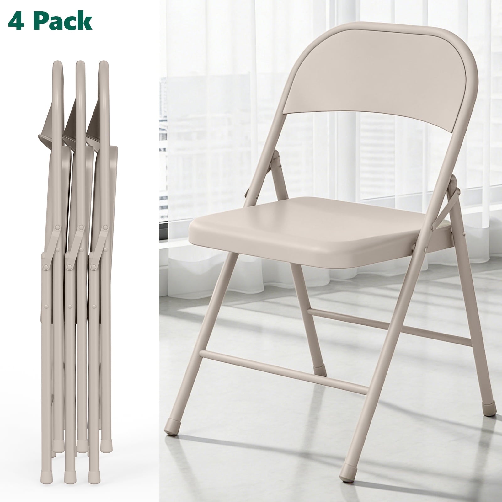 HaiCube 4 Pack All-Steel Heavy Duty Folding Chair, Portable Indoor Outdoor Seating, for Party Wedding Restaurant Patio Meeting Room Home Office Use, khaki