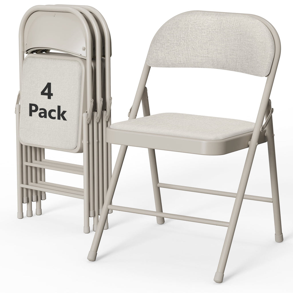 HaiCube 4-Pack Fabric Folding Chairs, Padded Seat & Back, Heavy Duty Metal Frame, Portable Foldable Chairs for Home, Party & Events, Beige