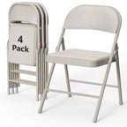 HaiCube 4-Pack Fabric Folding Chairs, Padded Seat & Back, Heavy Duty Metal Frame, Portable Foldable Chairs for Home, Party & Events, Beige