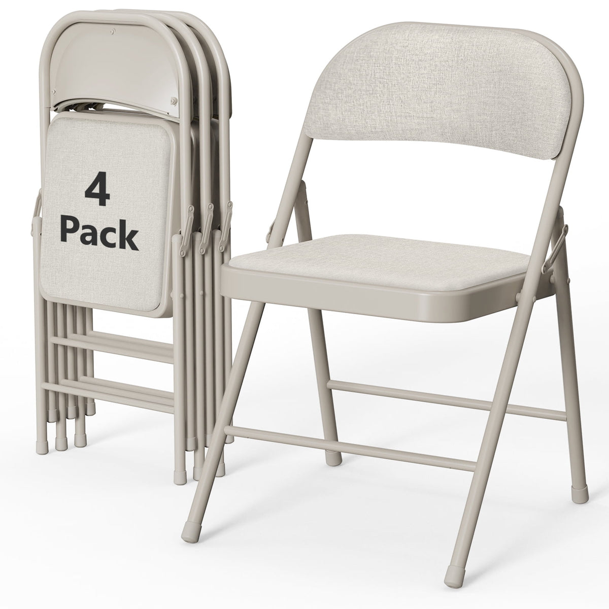 HaiCube 4-Pack Fabric Folding Chairs, Padded Seat & Back, Heavy Duty Metal Frame, Portable Foldable Chairs for Home, Party & Events, Beige
