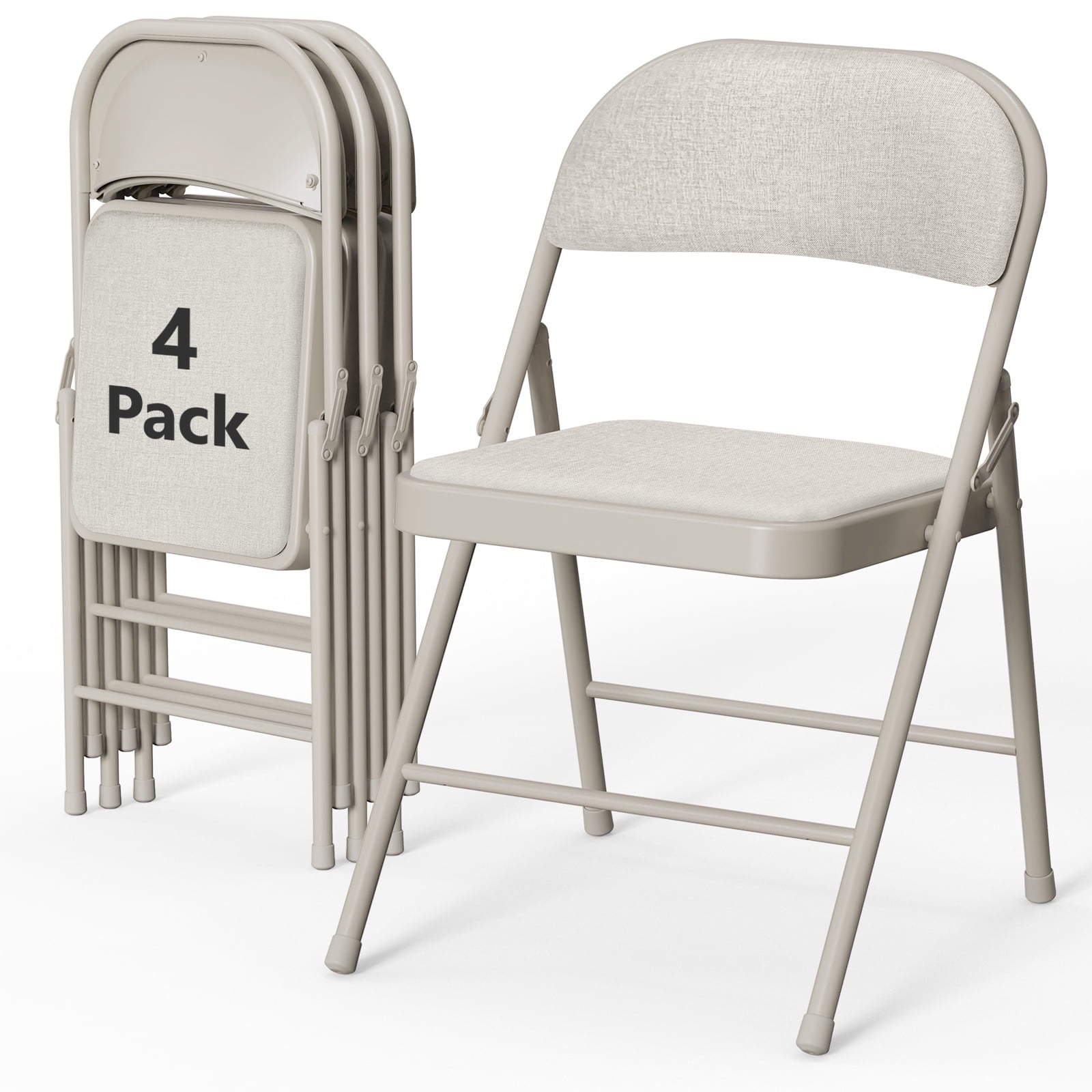 HaiCube 4-Pack Fabric Folding Chairs, Padded Seat & Back, Heavy Duty Metal Frame, Portable Foldable Chairs for Home, Party & Events, Beige