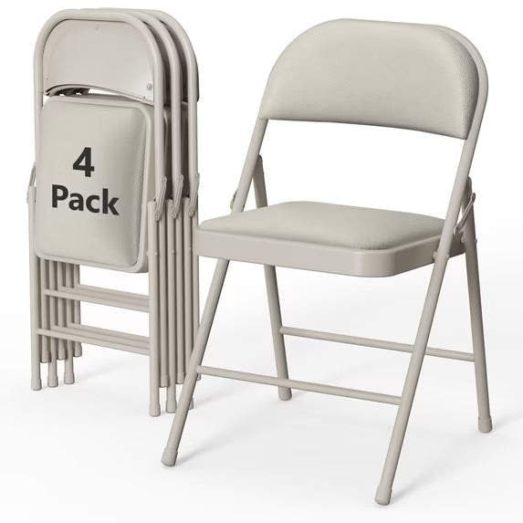 HaiCube 2-Pack PU Leather Padded Folding Chair, Heavy Duty Portable Folding Chair with Metal Frame, No Assembly Indoor Chair, White