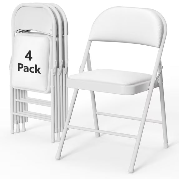 HaiCube 2-Pack PU Leather Padded Folding Chair, Heavy Duty Portable Folding Chair with Metal Frame, No Assembly Indoor Chair, White