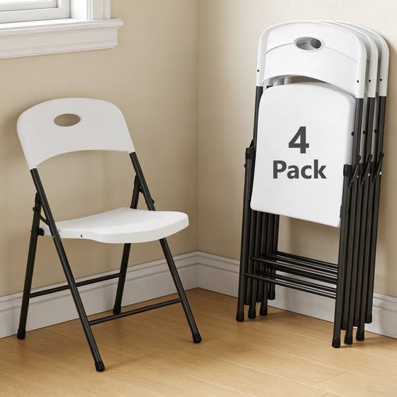 HaiCube 6 Pack Portable Plastic Folding Chair with Back Support, Heavy Duty Steel Frame, Indoor Outdoor for Party Wedding Office Patio, White