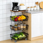 HaiCube 4-Tier Metal Wire Rolling Cart with Wheels, Stackable Storage Organizer Cart with Top Shelf for Pantry, Kitchen Fruit Snack Book Storage Rack