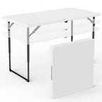 HaiCube 4FT Folding Table, Adjustable Height 23–29in, Heavy Duty Portable Table, Waterproof HDPE, Fold-in-Half for Picnic & Indoor, White