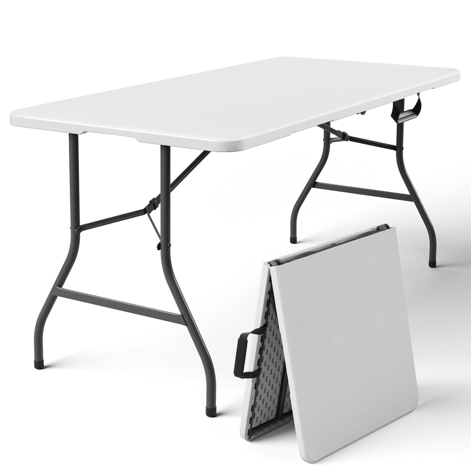 HaiCube 5FT Folding Table, Heavy Duty Portable Table, Waterproof HDPE, Foldable for Picnic, Party, Camping, Dining, BBQ, Indoor & Outdoor, White