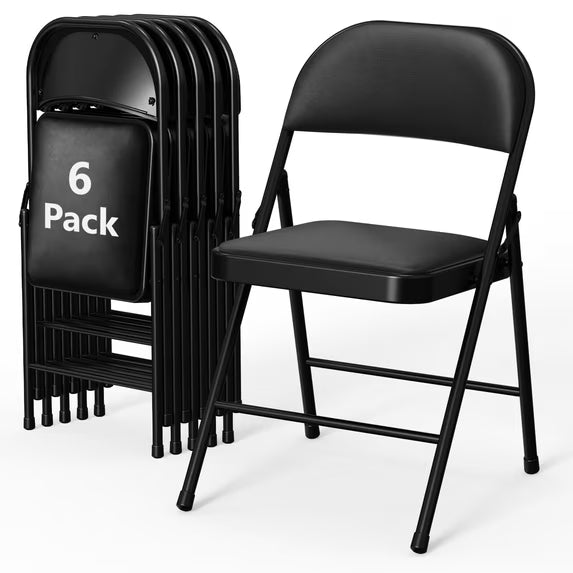 HaiCube 2-Pack PU Leather Padded Folding Chair, Heavy Duty Portable Folding Chair with Metal Frame, No Assembly Indoor Chair, White
